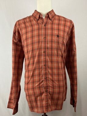 EUC Knights Sportswear Mens Plaid Button Down Shirt Long Sleeve XL Orange